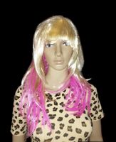 Blonde Perücke mit pinken Strähnen, Fasnacht oder Party!