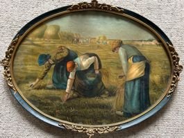 Antikes Bild Bauernszene im Ovalrahmen Goldrand