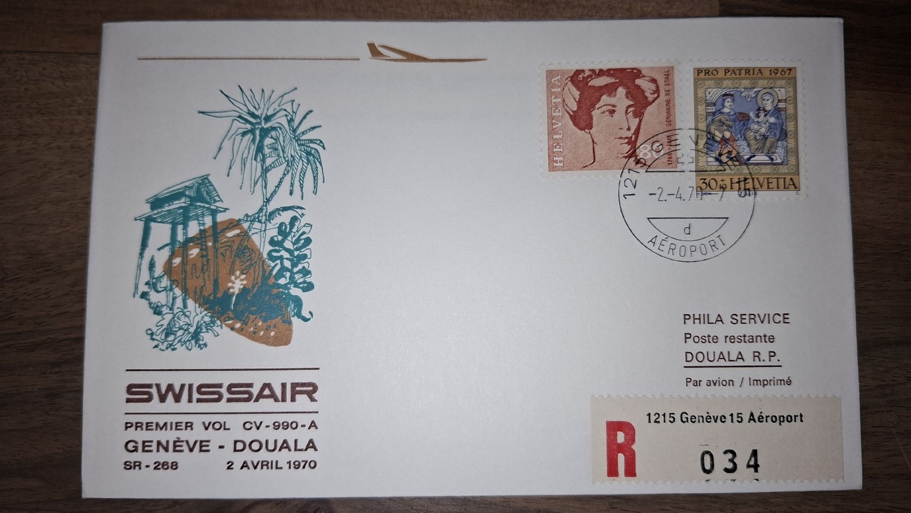 Alle Briefmarken: Swissair Geneve - Douaa 02.04.1970 – Gebraucht aus Balgach von SIMEON27