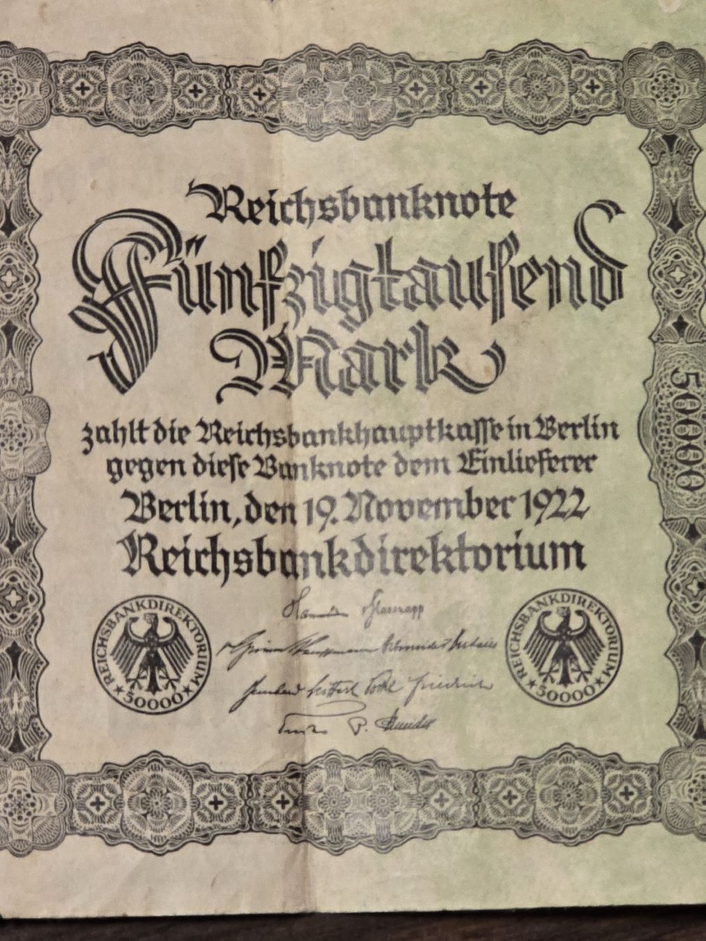 Banknoten: 2x Reichsbanknote 50000 Mark, Berlin 1922,  – Gebraucht aus BADEN von Sprinz 2
