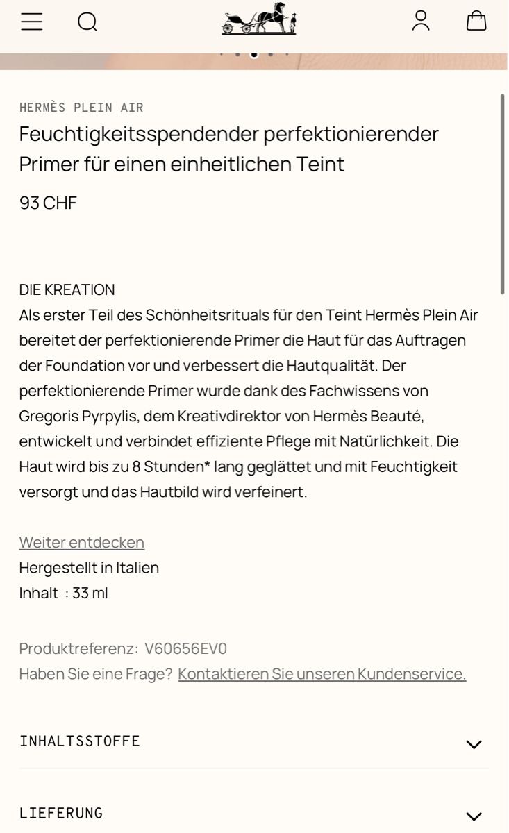 Make-up: Hermès Plein Air Feuchtigkeitsspendender Primer 33ml Neu – Nuovo (secondo la descrizione) da Gümligen venduto da kleiderschrankbe6 3