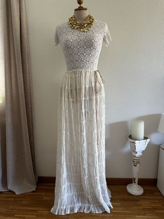 Jupe longue blanche boho  à volants taille unique