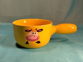 Fondue Caquelon, gelb mit Kuh, für 1 oder 2 Personen