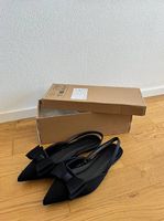 Brand New Black Satin Bow Slingback Flats  Size 37