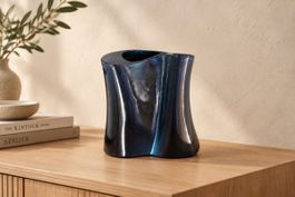 Deko Vase Keramik dunkelblau geschwungen neuwertig