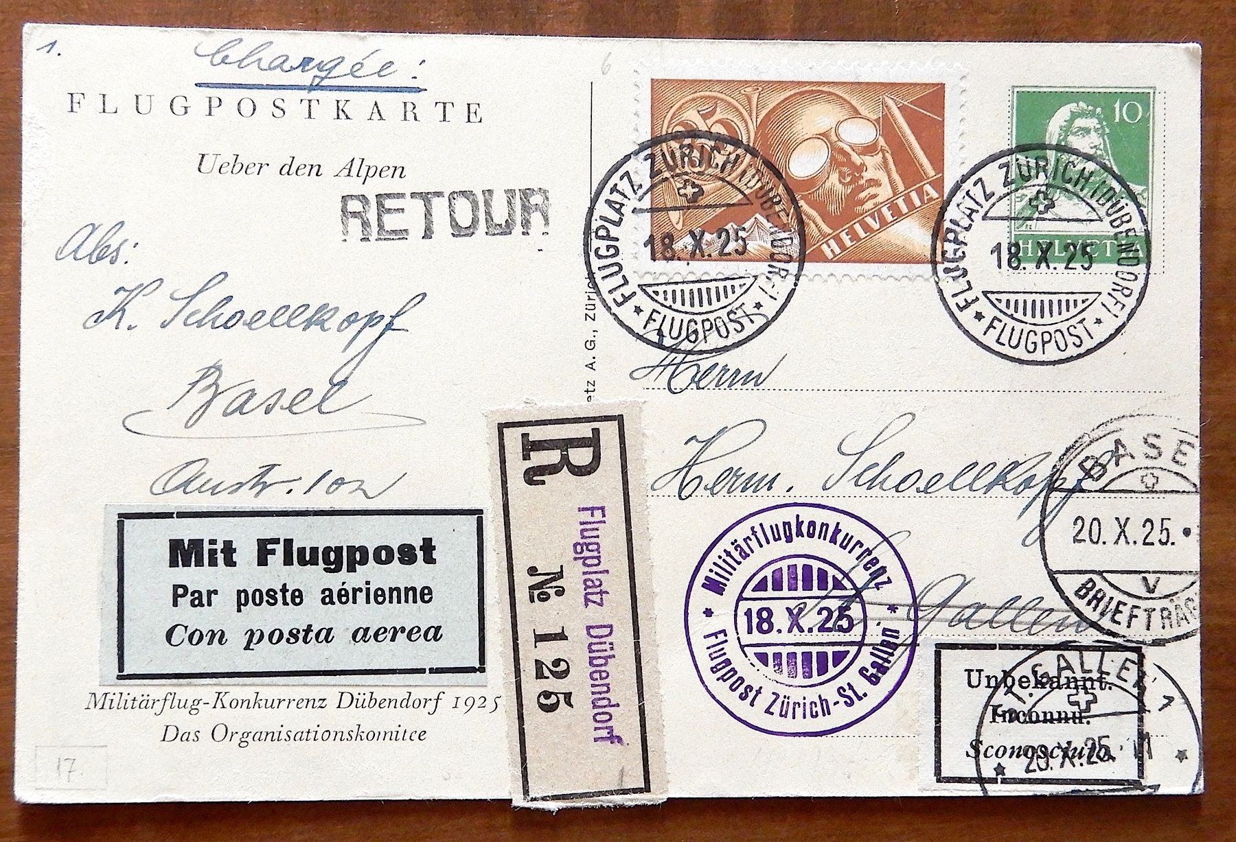 Tutti i francobolli: MILITÄRFLUGKONKURRENZ, 1925 – Usato da Luzern venduto da Johann7