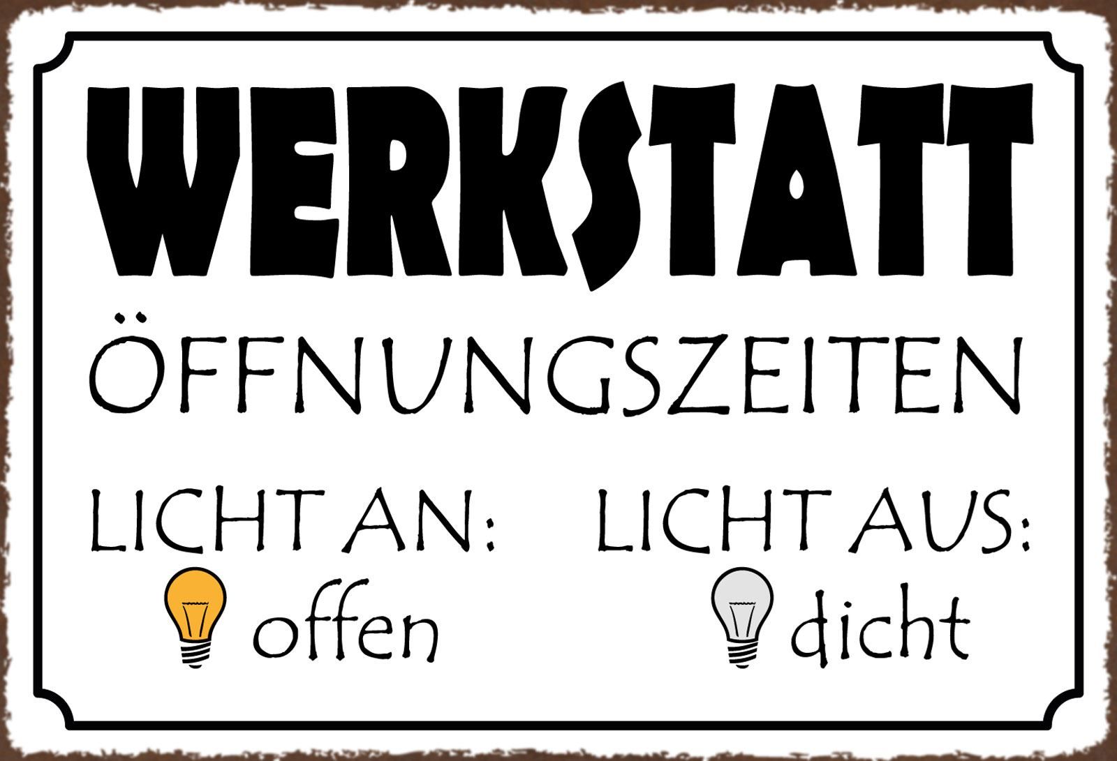 Insegne: Blechschild-WERKSTATT OEFFNUNGSZEITEN – Nuovo e nell'imballaggio originale da Rupperswil venduto da big-one-sale