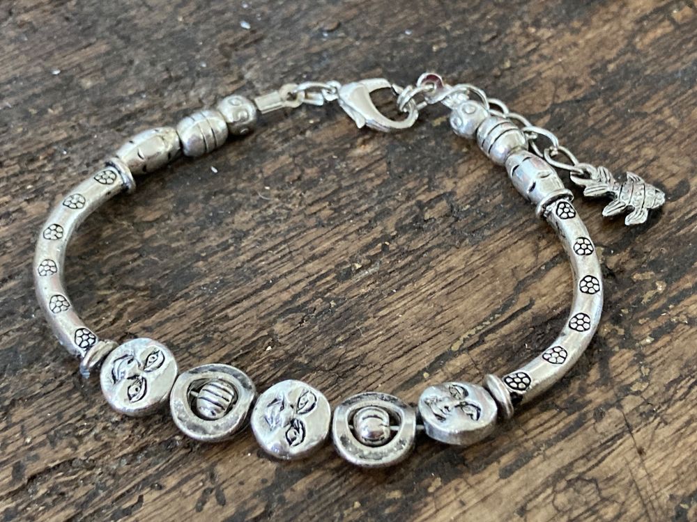 Bracelet Homme Vintage En Métal Argenté - Modèle Fantaisie Multicouleur - Taille Unique