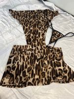 Sexy Dessous Negligé Leopard Kleid Figurbetont String Neu
