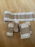 Vintage Jute Stoffband mit Spitze, 5 Serviettenringe Top! (5