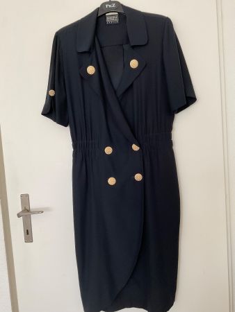 ROBERTO QUAGLIA 100% Seiden Kleid Gr 40 d.blau wie schwarz