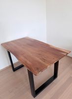 Solid Wood Dining Table with Metal Legs, Modern Style