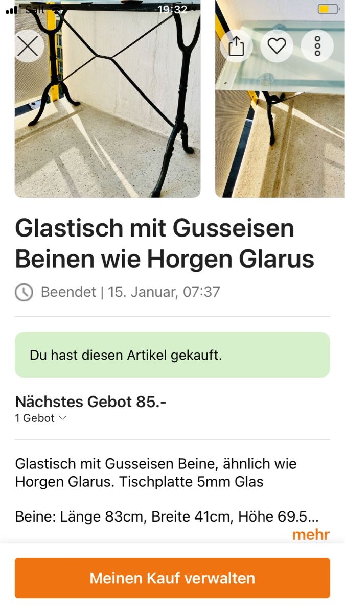 Tavoli: Antiker Tisch mit Glasplatte – Usato da Olten venduto da patpeyer 2