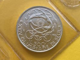 ITALIA***Sehr schöne 500 Lire silber gedenkmün SEUL 1988