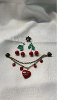 Schmuckset Herz Kirschen Herz Anhänger Ohrringe Ring