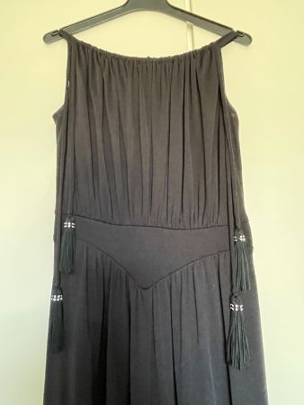 Vintage langes schwarzes Kleid mit Trägern, Gr 38