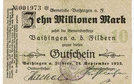 Vaihingen 10 Mil.Mark+Stempel+2U-Schriften 24.09.1923 SS++