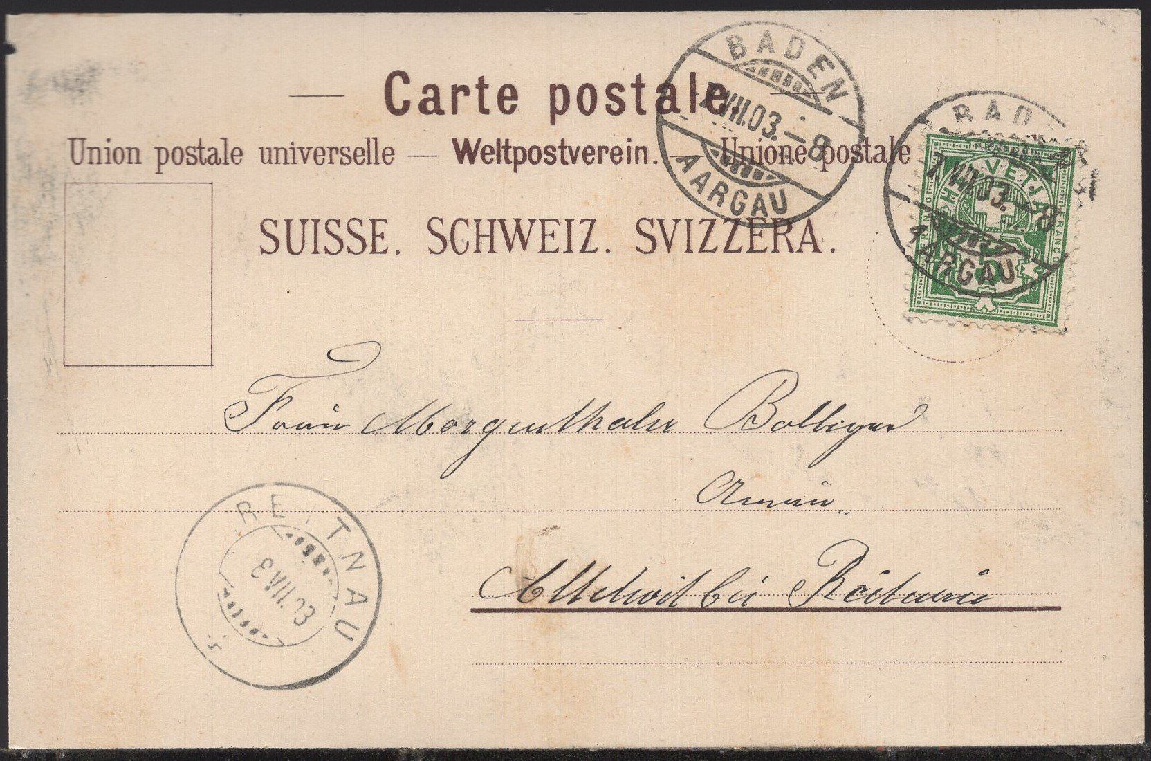 Ansichtskarten: Gruss  aus  Baden  1903  Litho – Gebraucht aus Aarau von kufi44 1