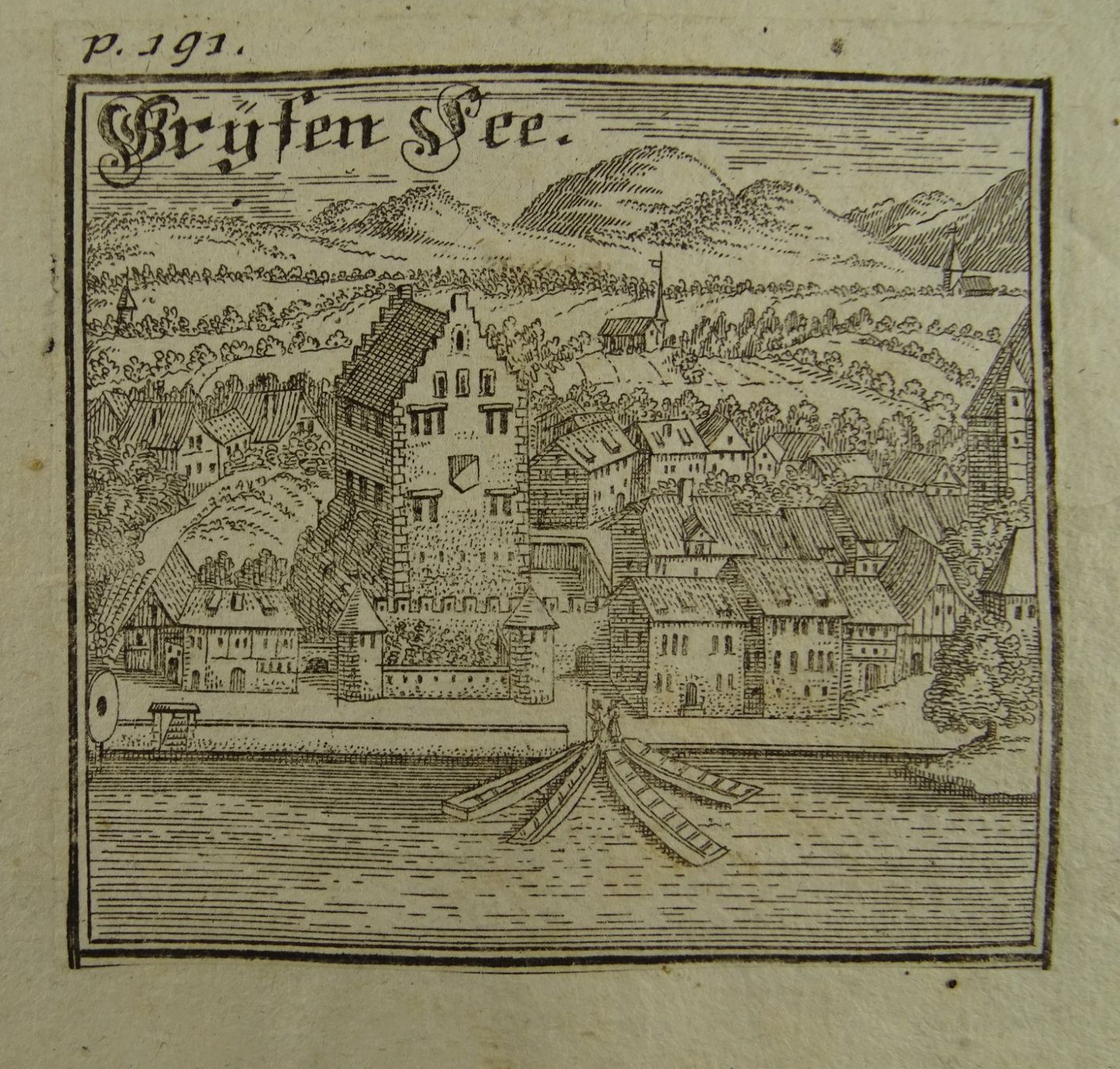 Incisioni: GREIFENSEE, GRYFENSEE, KUPFERSTICH, BLUNTSCHLI 1742 – Usato da Grüningen venduto da Kartensammler