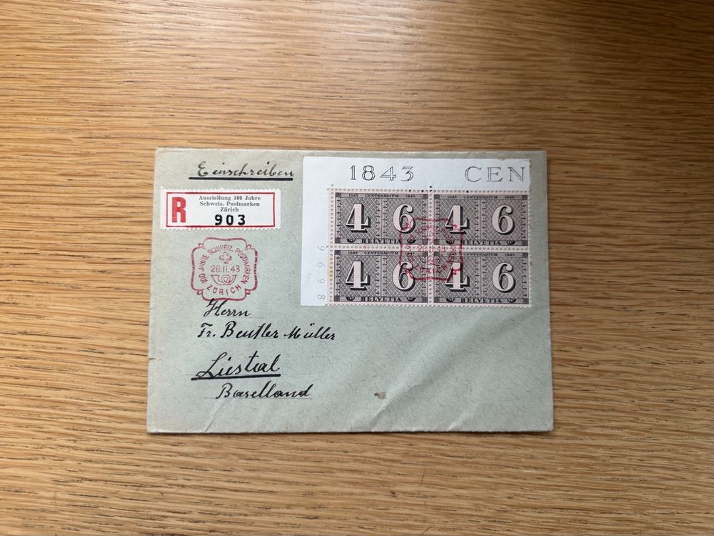 100 Jahre Schw Postmarken 26.2.1943 mit 4er Block (Gebraucht) in ...