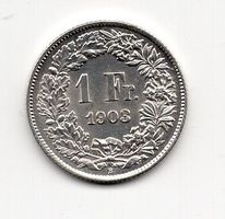 (1067) Schweiz, 1 Franken 1903, Super, stgl