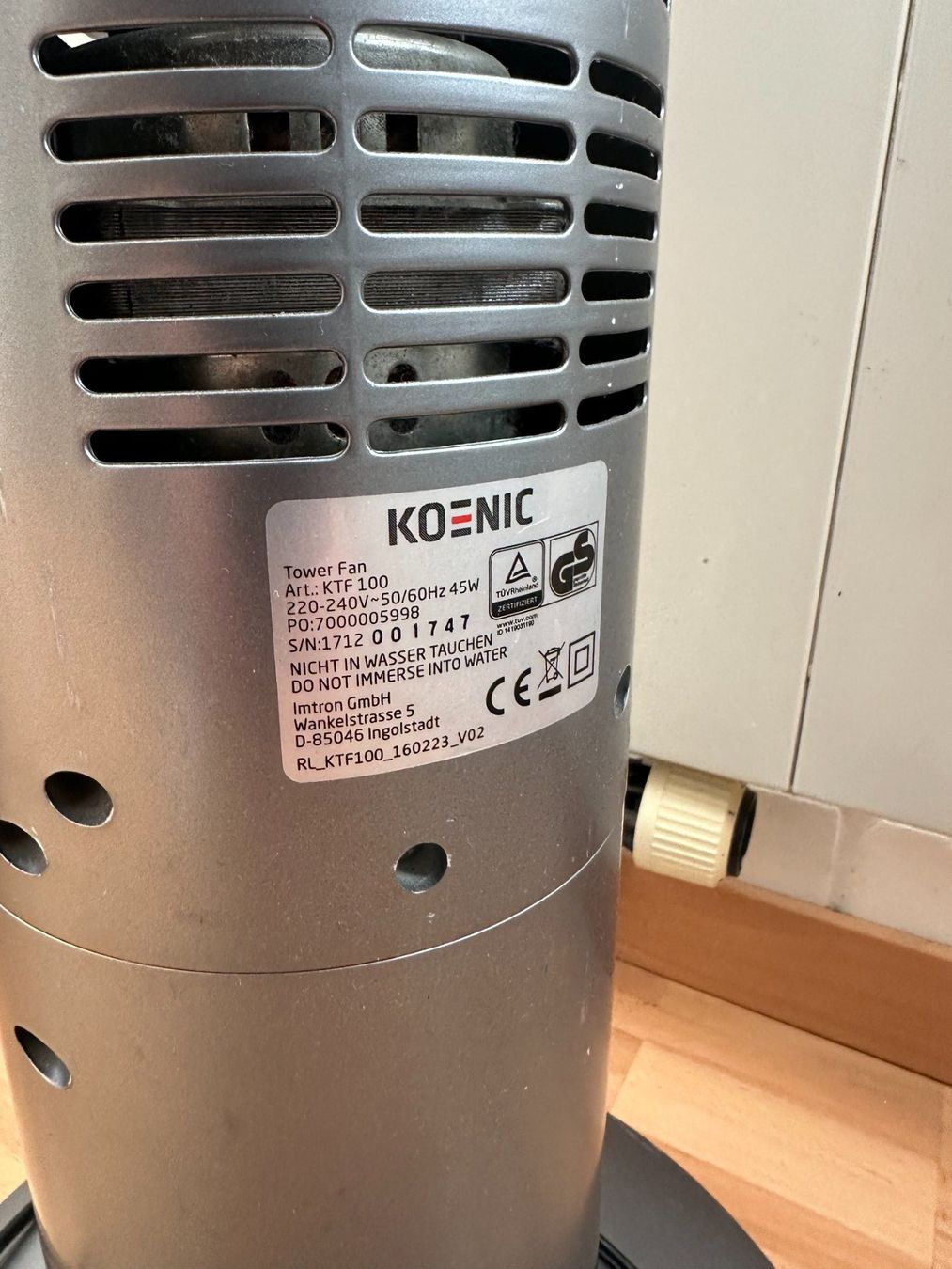 König Ventilatoren: Koenic Tower Ventilator KTF 100 – 45W – Gebraucht aus Meilen von zyps 2