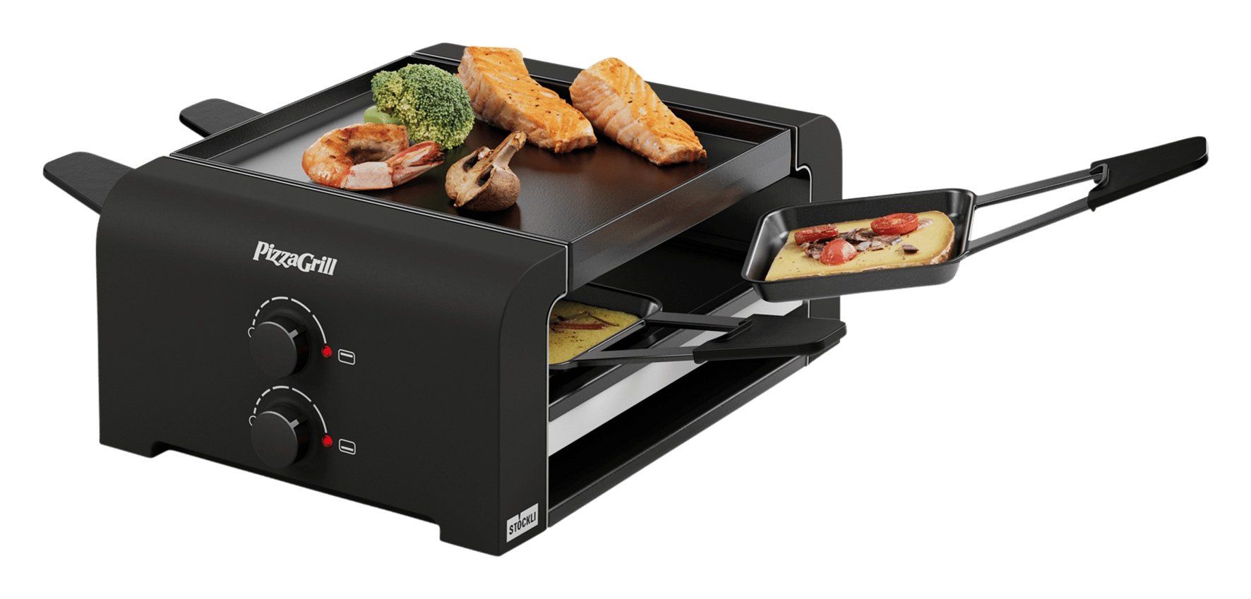 Stöckli Küchengeräte: STöCKLI PizzaGrill4, Raclette schwarz – Neu und originalverpackt aus Kägiswil von pebart