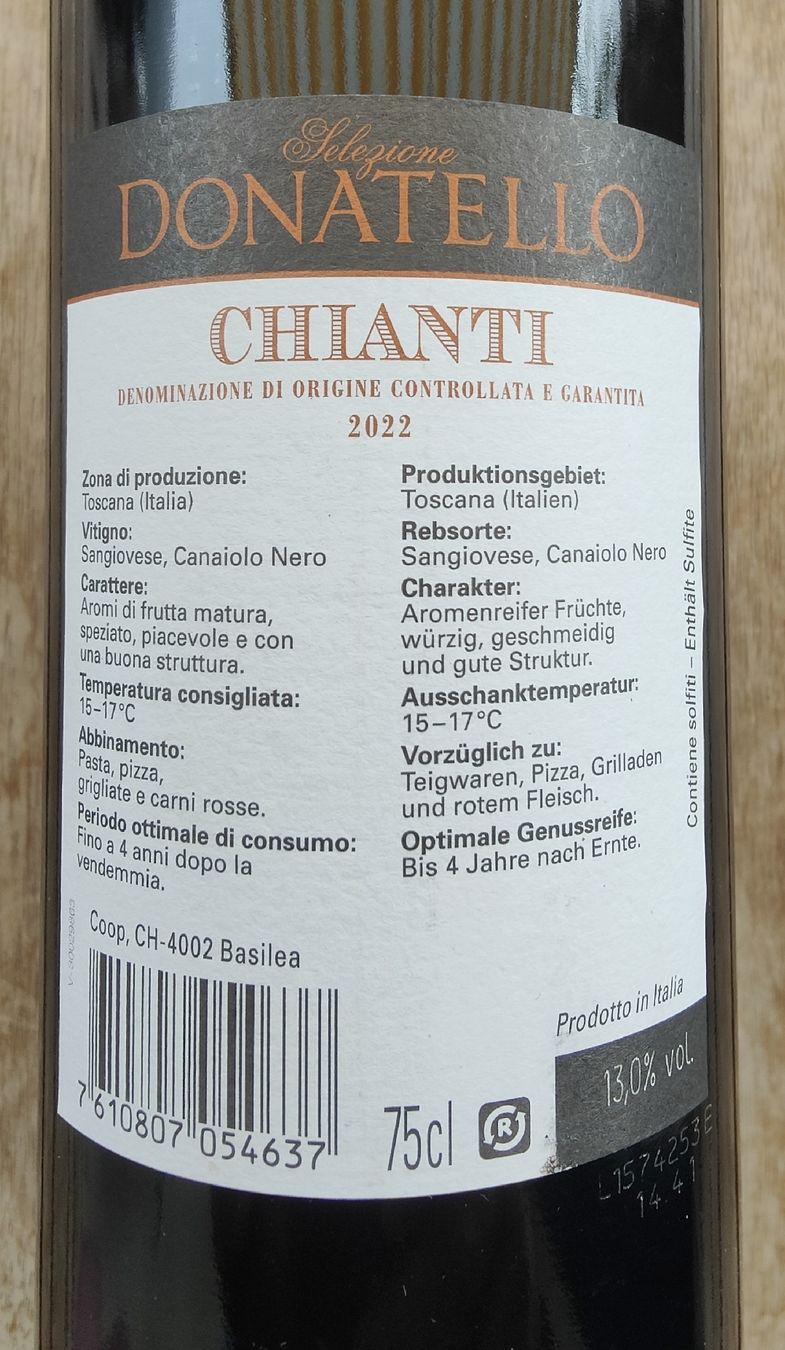 Vins: Chianti Donatello 2022 – Neuf avec emballage d'origine à chur par Hmars 1