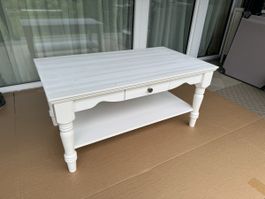 Weiss Couchtisch mit Schublade und Ablage, Landhausstil, Top