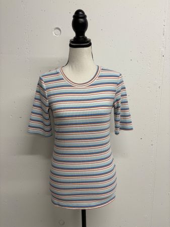 MSCH T-Shirt gestreift Gr. XS Turtleneck blau weiss Viskose