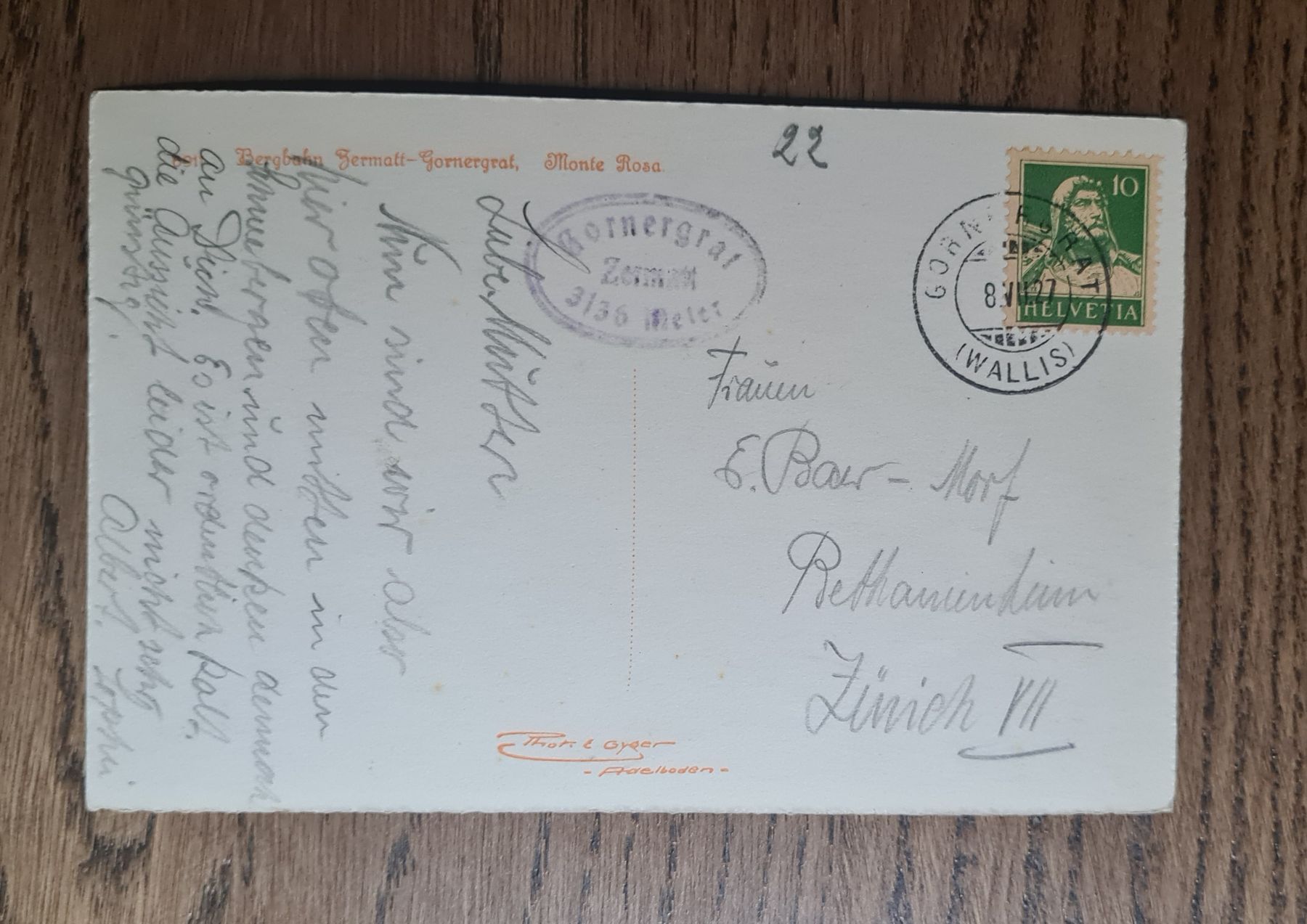 Cartoline postali: Bergbahn Zermatt Gornergrat 1927 – Usato da Ebikon venduto da Donar50 2