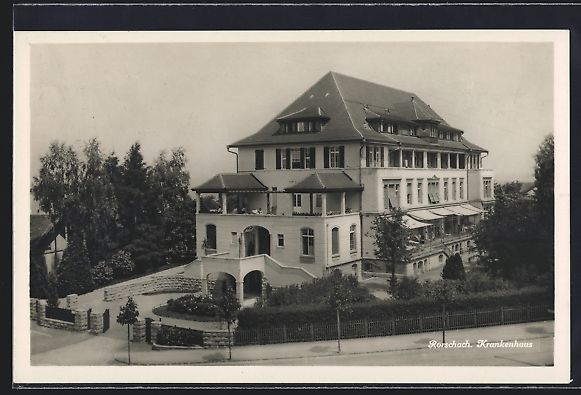 Cartoline postali: AK Rorschach, Blick auf das Krankenhaus – Usato da Berlin venduto da bartko-reher
