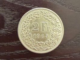 1 x 2 Franken Schweiz 1965 – sehr schöner Stempelglanz