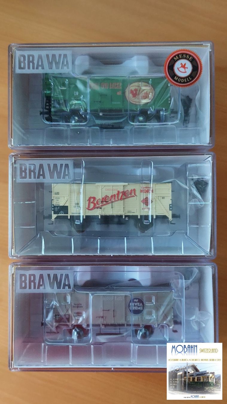 Brawa Modellini di ferrovie: BRAWA Set II - 3 verschiedene Güterwagen – Nuovo e nell'imballaggio originale da Rotkreuz venduto da MOBAHN-1zu87 1