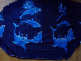 Damen Strand Wickel Tuch dunkel blau mit Delfinen