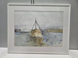 Original Aquarell Segelboot zugeschr. Youssef Toubia 1995