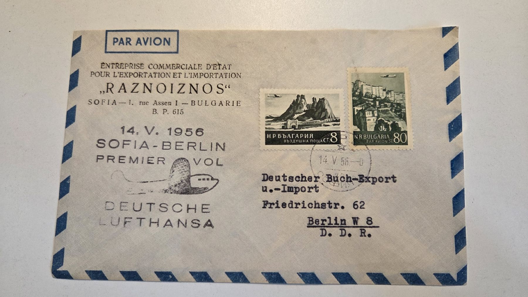 Alle Briefmarken: 1956 1. Flug Sofia  - Berlin Deutsche Lufthansa – Gebraucht aus Arni AG von Moth68