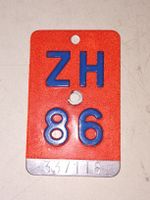 Kontrollschild ZH 86 -Velo, Selten! neuwertig (no539)