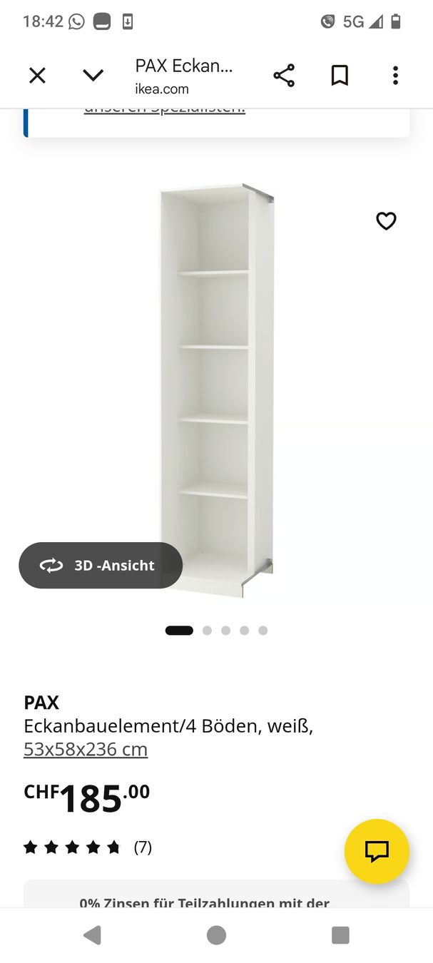 Armadi: IKEA Pax Komplement Eckanbauelement – Usato da Schaffhausen venduto da Dodaz