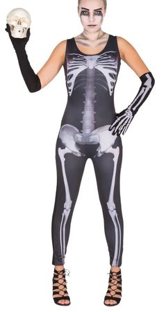 Ausverkauf Skelett Damenkostüm Halloween Jumpsuit Gr. S