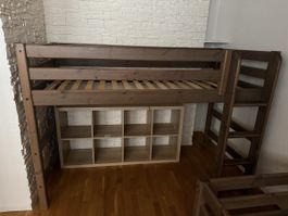 Kinder Hochbett braun Holz 90x200cm