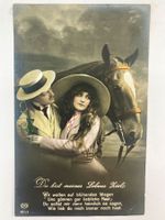 Fotopostkarte Frau mit Pferd Handkoloriert - um 1920 Antik