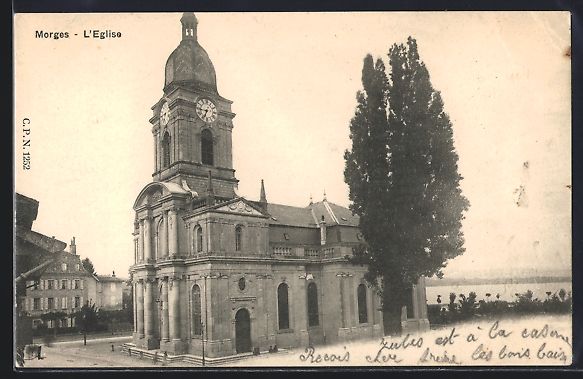 Cartoline postali: AK Morges, L'Eglise, 1904 – Usato da Berlin venduto da bartko-reher