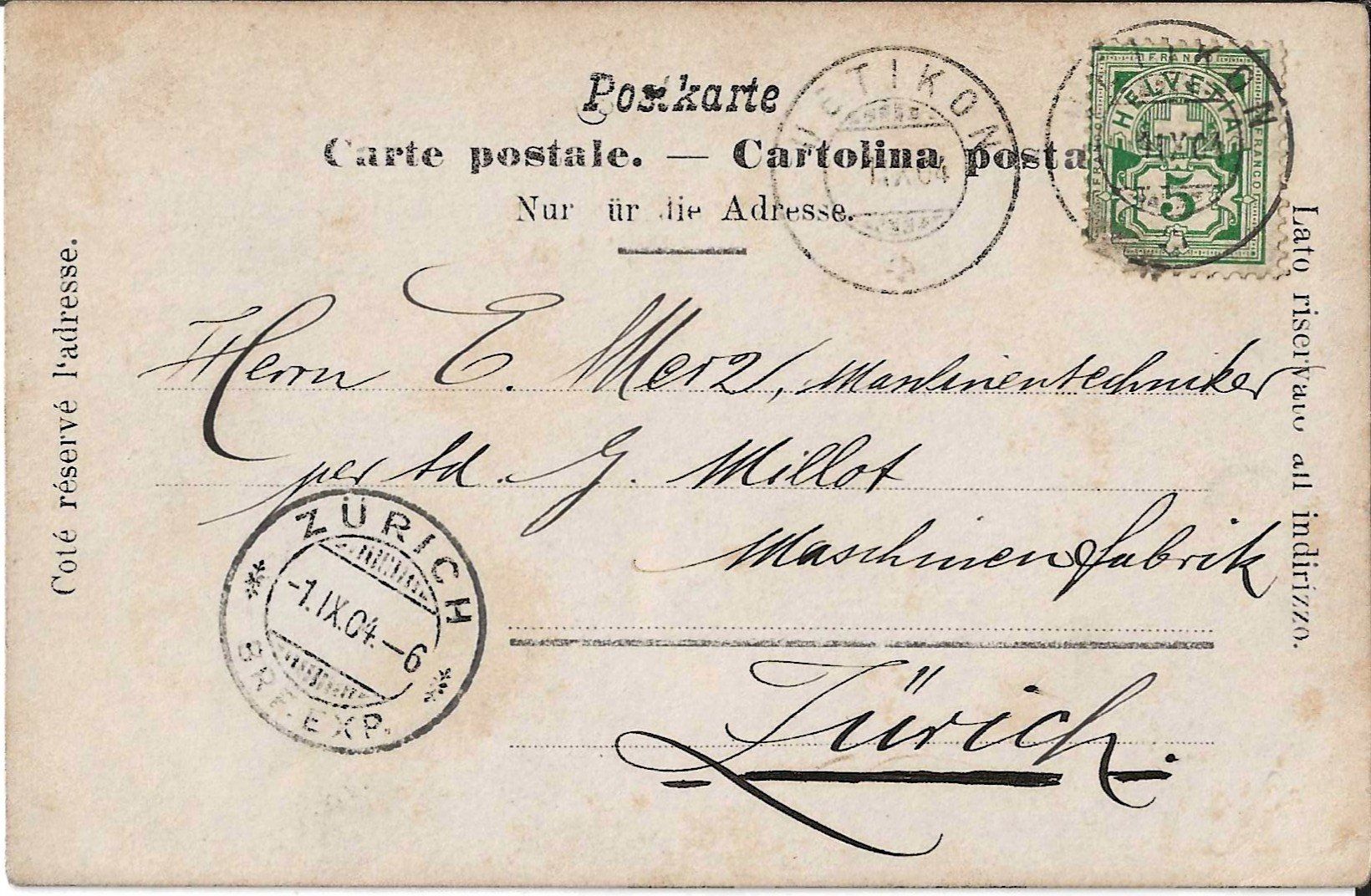Ansichtskarten: Karte Uetikon 1904 – Gebraucht aus Zürich von Philacat11 1
