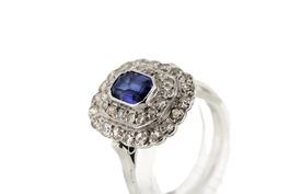 Antiker Saphir Diamant Ring in 18K Weissgold *S1362