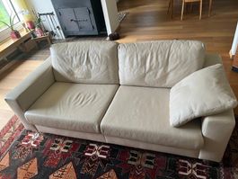 Sofa Echtleder beige 195 cm