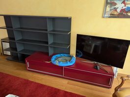 TV-Möbel und Regal Kombination, Grau Anthrazit Rot