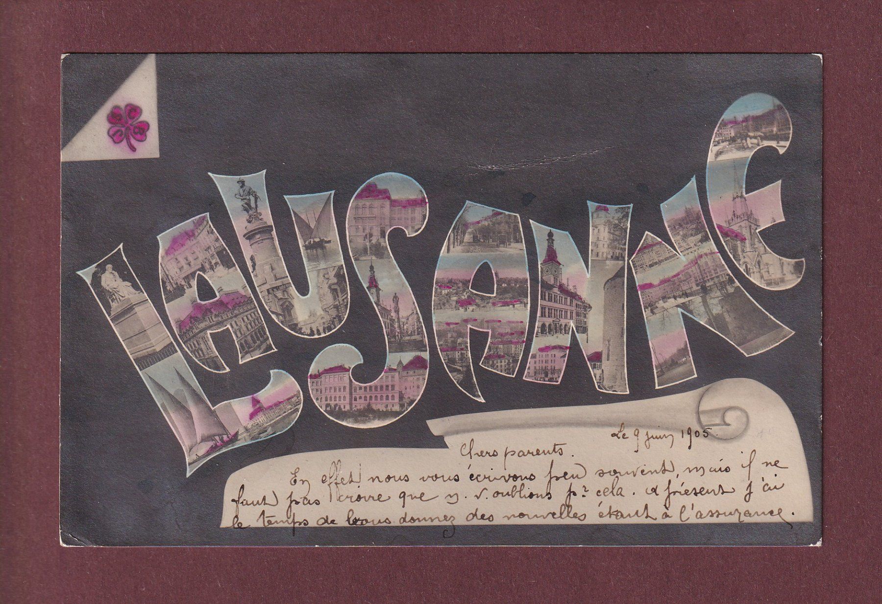 Cartoline postali: LAUSANNE écrit en images - 1905 // pli // – Usato da Pully venduto da nicecards-shop