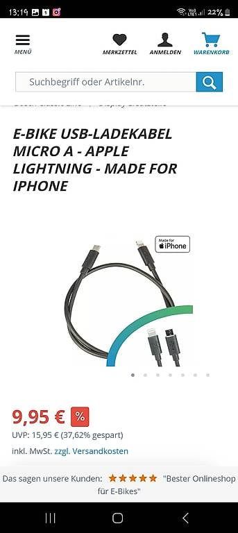 Cavi: E-Bike USB Ladekabel Micro A auf Apple Lightning – Usato da Diegten venduto da cofox