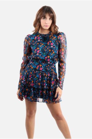 Robe courte Saloni à fleurs en soie bleu taille 36